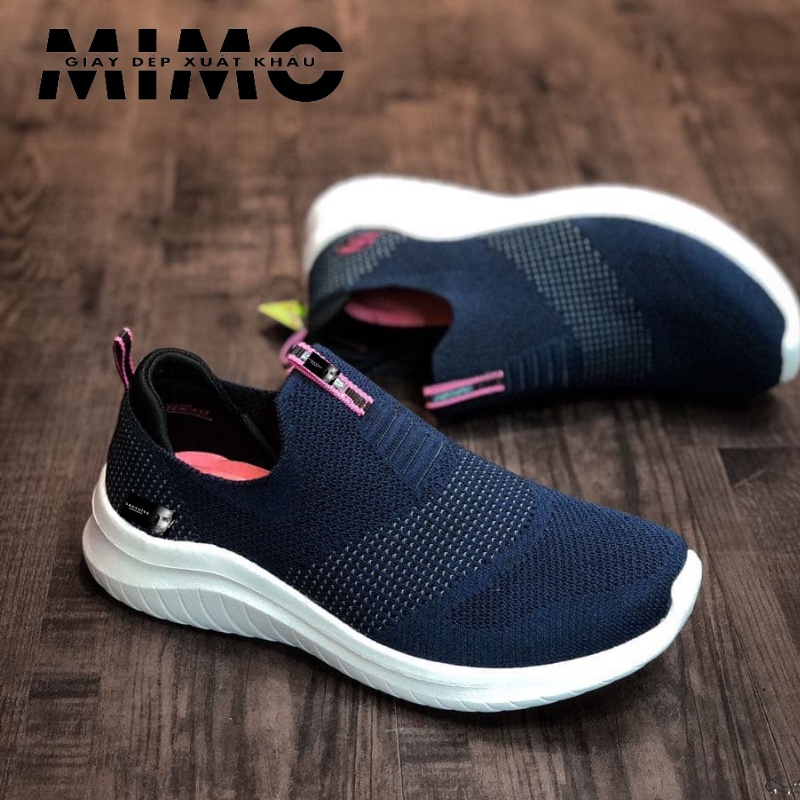 Giày thể thao Skechers 4 vạch xanh navy, giày đi bộ siêu êm mềm nhẹ, bền đẹp, chống trơn trượt cho nữ