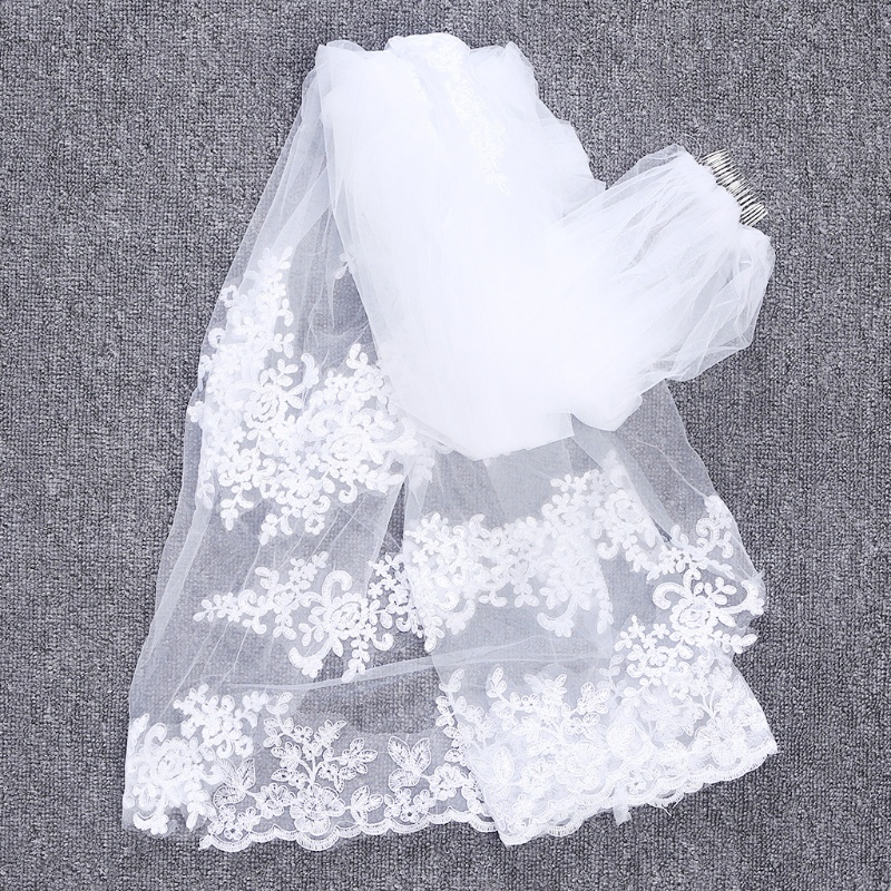 Mạng Che Mặt Cô Dâu 1 Lớp Viền Ren Kèm Lược