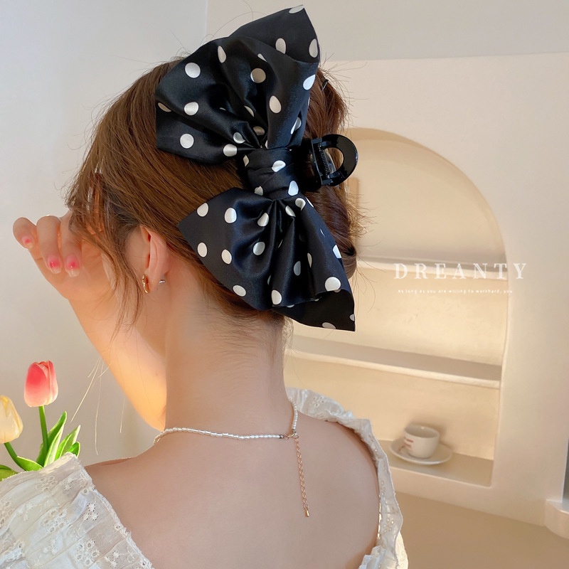 Kẹp Nơ Họa Tiết Chấm Bi Phong Cách Pháp Ngọt Ngào