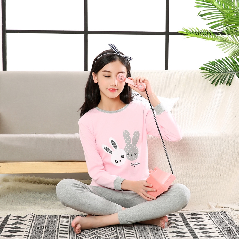 Girl Pajamas Cotton Breathable Homewear Clothes Kids Pyjamas 2pcs/set Long Sleeve Top+Pants Sleepwear 8-18Yrs