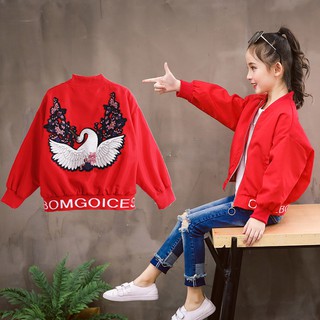 Áo khoác bomber thêu hạc bé gái