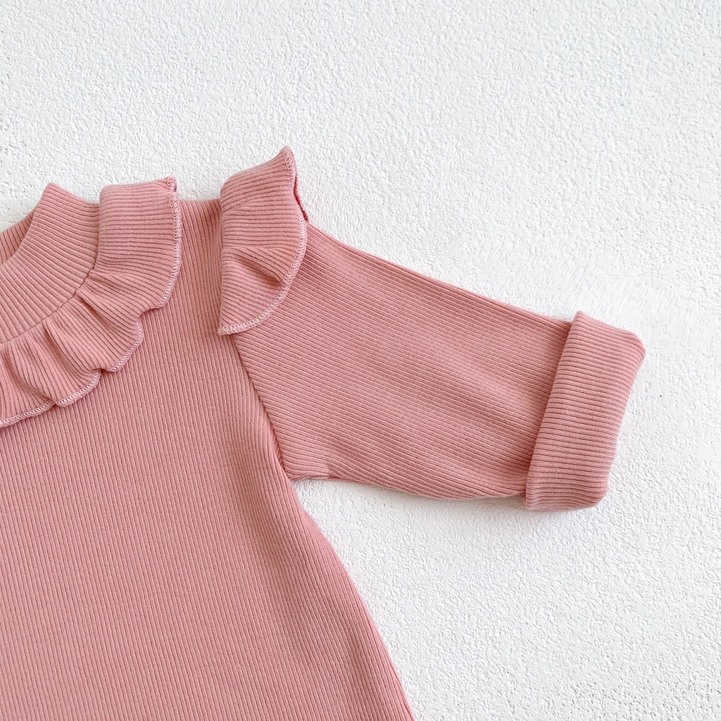 Áo Cotton Tay Dài Phối Ren Màu Kẹo Dễ Thương Phong Cách Hàn Quốc Thời Trang Mùa Đông Cho Bé Gái