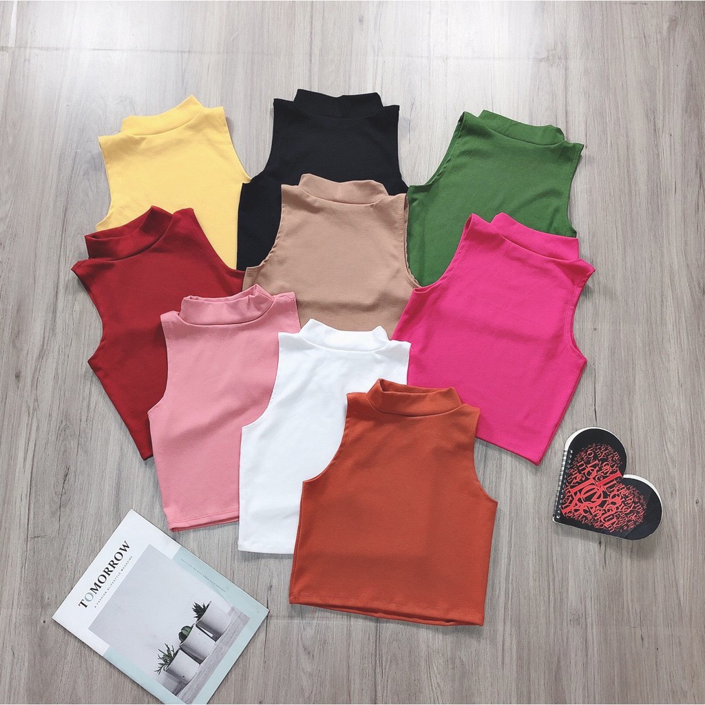 Áo ba lỗ trơn croptop cổ lọ 2p cực xinh