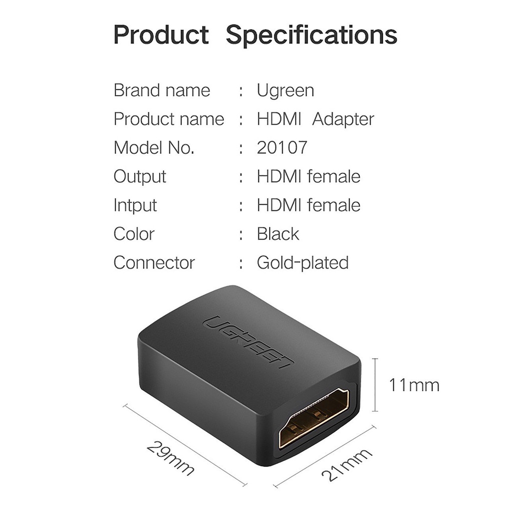 Đầu nối HDMI chính hãng Ugreen 20107 cao cấp