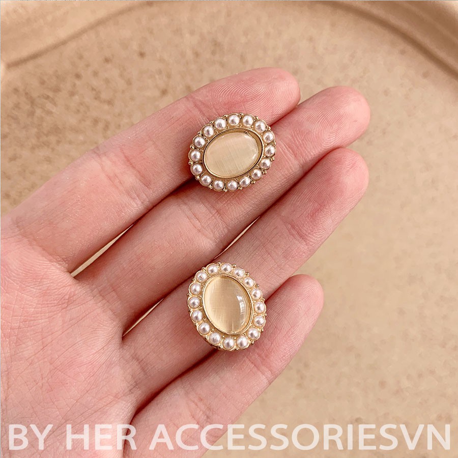 Khuyên Tai Nữ Đá nhân tạo hình tròn phong cách cổ điển, Vintage Her Accessories | H10