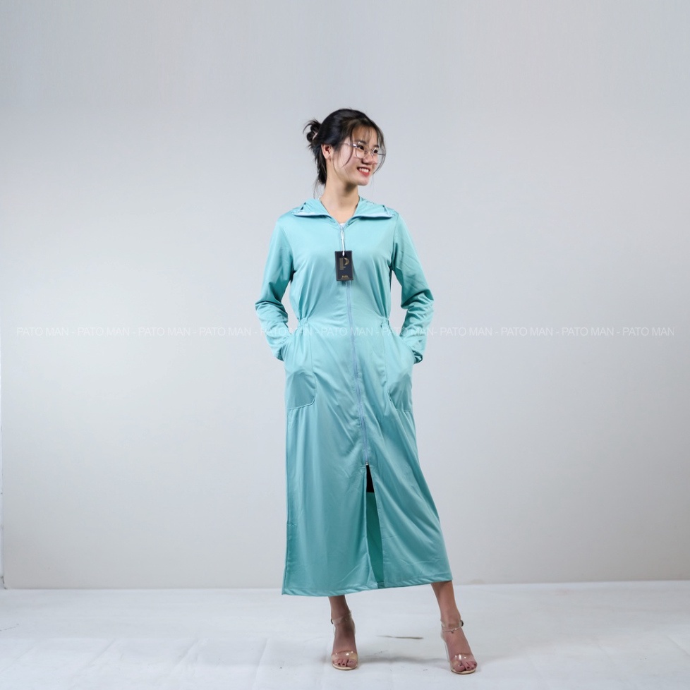 Áo chống nắng toàn thân PATO áo khoác nắng nữ dáng dài chun eo chất kim cương thông hơi