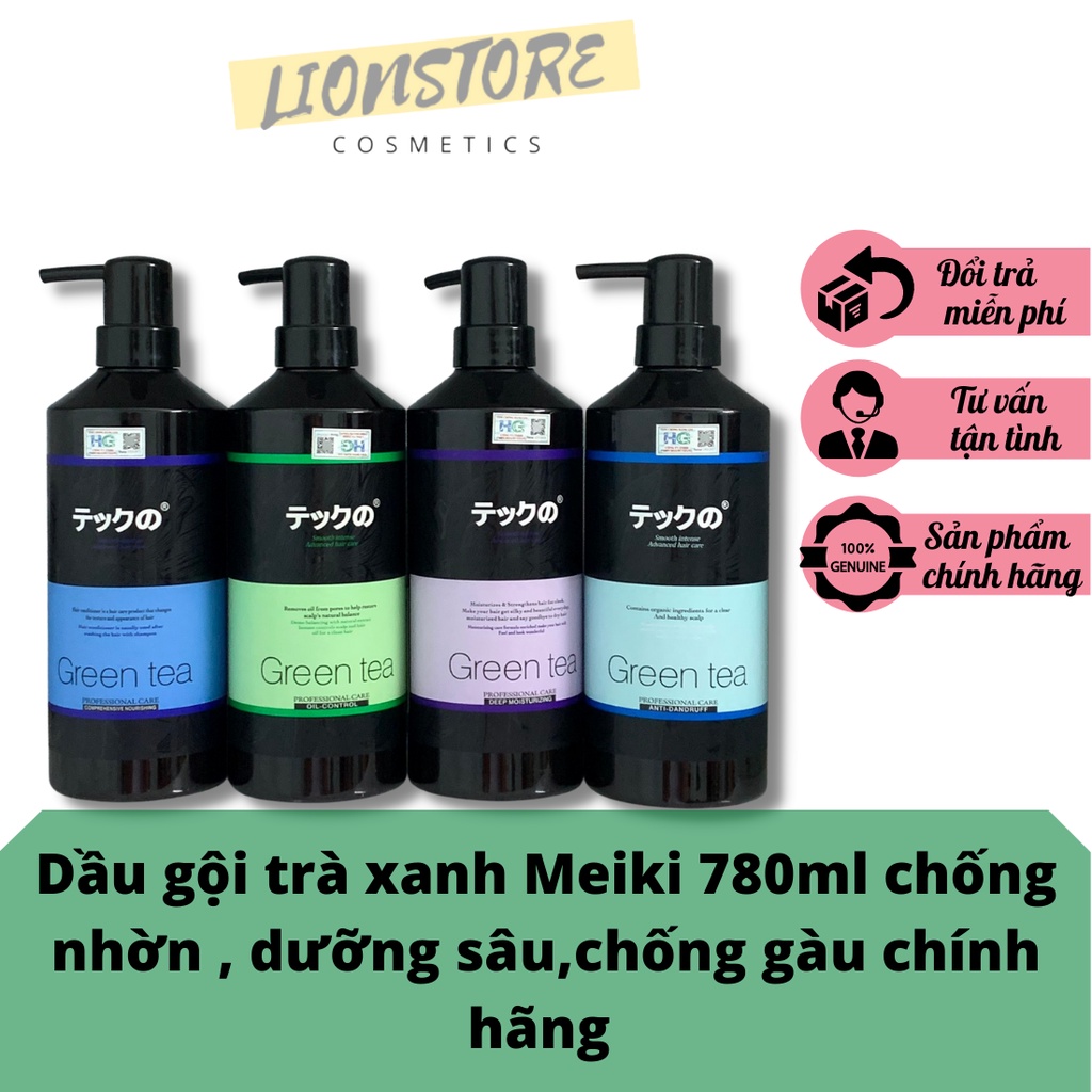 Cặp dầu gội trà xanh Meiki 780ml chống nhờn dưỡng sâu chống gàu chính hãng