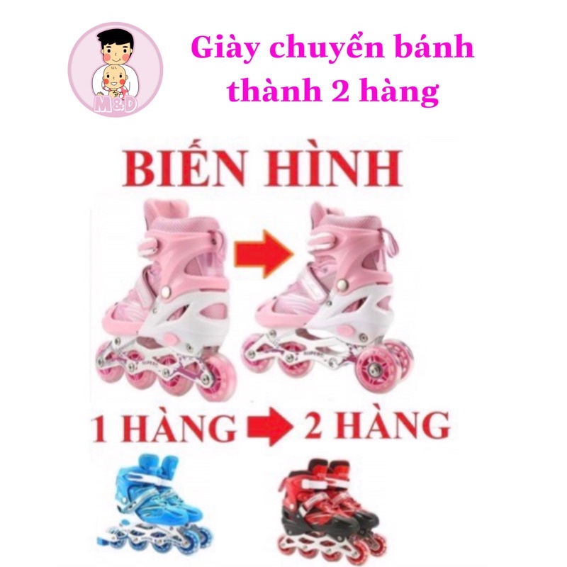 Giày patin trẻ em, giày trượt patin cao cấp Bánh Cao su 8 bánh có đèn(k bảo hộ).