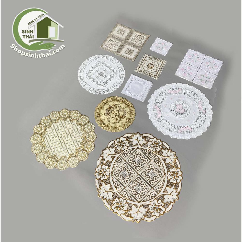 Tấm lót lọ bình hoa, bình bông, bình trà, lót ly, lót trang trí chén dĩa, bằng nhựa, có ren, hoa văn dập nổi