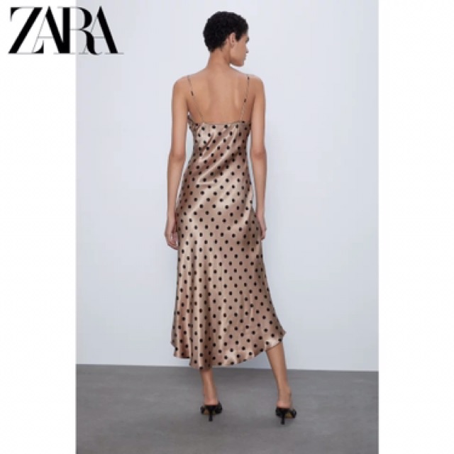 Đầm hai dây Zara best seller chấm bi maxi nơ ngực