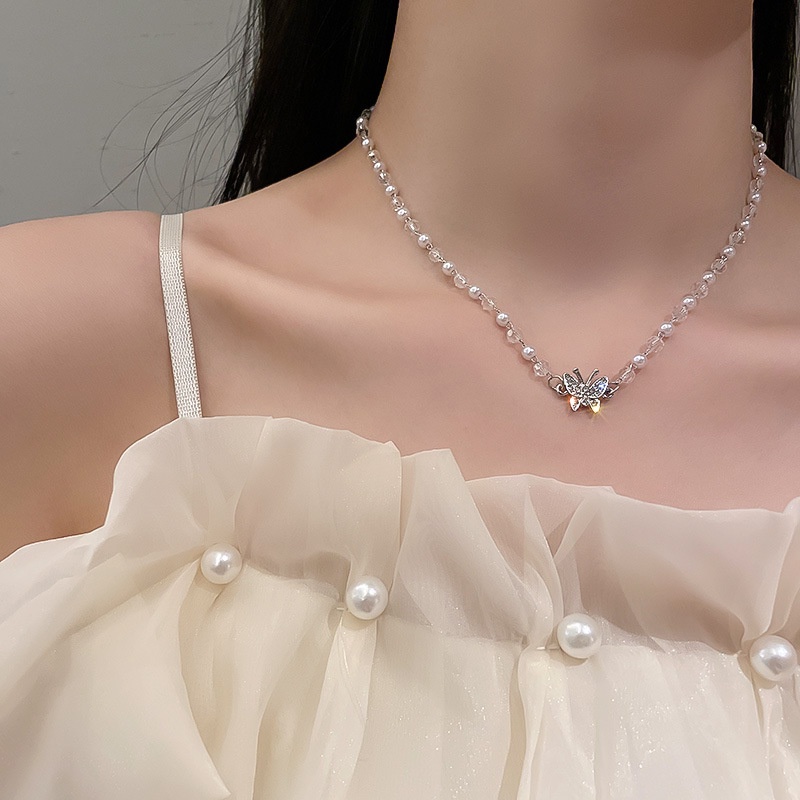 1 Vòng Cổ / Vòng Cổ Đính Hạt Ngọc Trai Giả Hình Bướm Nhỏ Tươi Mới