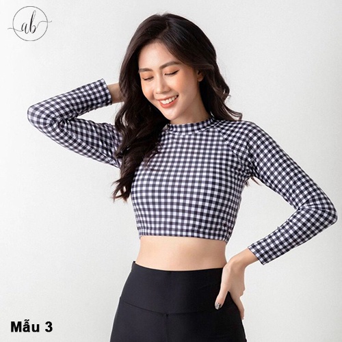 Áo bơi nữ lẻ dài tay, croptop tay dài kín đáo, có lót ngực, Mẫu 1- 12