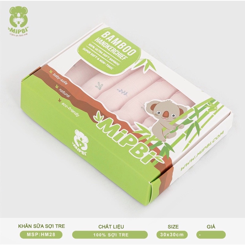 Set 6 khăn sữa MIPBI 100% sợi tre mềm mịn, kháng khuẩn, kháng mùi, thám hút 30x30cm