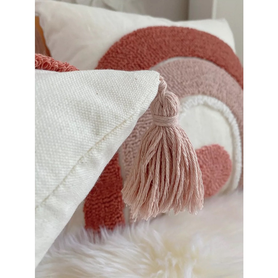 Gối tựa lưng trang trí sofa phong cách Bohemian Boho họa tiết cầu vồng 3D có tuarua cao cấp LiMinHo Shop