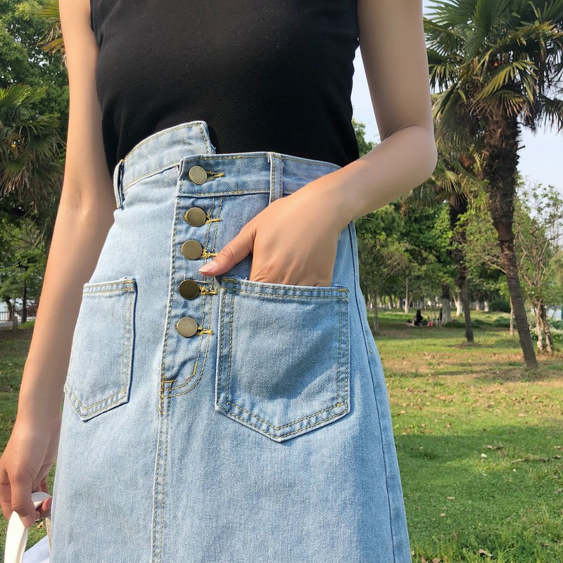 Chân Váy Bò Jeans Dáng Dài Lệch Khuy Ulzzang - Hàng Quảng Châu Loại 1 | BigBuy360 - bigbuy360.vn