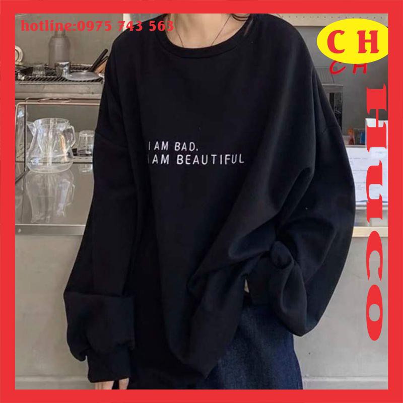 áo hoodie, sweater nỉ bông I AM BAD🦋thời trang thu đông nam nữ, cặp đôi🦋form thụng cánh rơi unisex freesize ulzzang