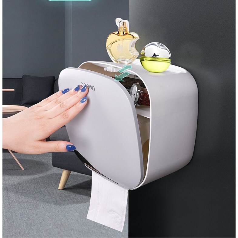 Hộp Đựng Giấy Vệ Sinh OENON Chống Nước 2 Ngăn Tiện Lợi (Tặng Kèm Miếng Dán)