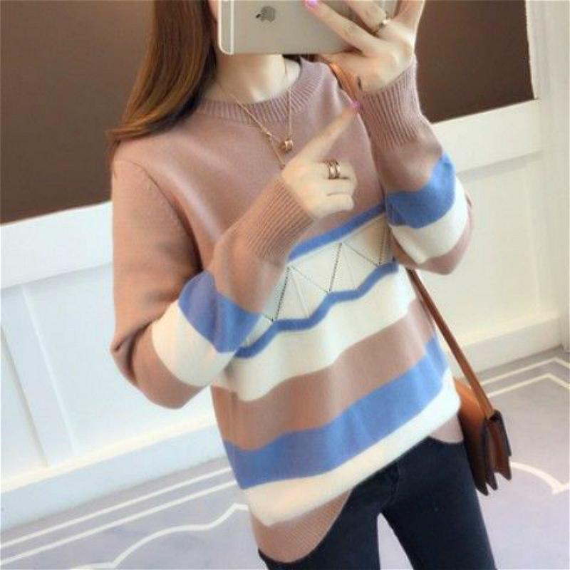 Áo Sweater Cổ Tròn Dáng Rộng Màu Sắc Ngọt Ngào Thời Trang Mùa Thu Cho Nữ