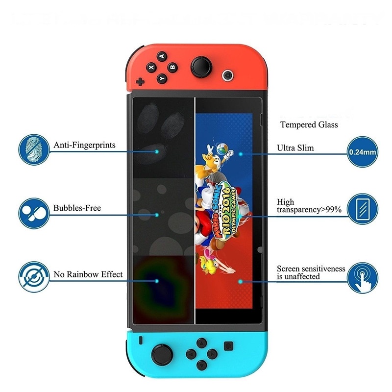 Set 2 Kính Cường Lực 9H Bảo Vệ Màn Hình Cho Máy Chơi Game Nintendo Switch Kèm Phụ Kiện