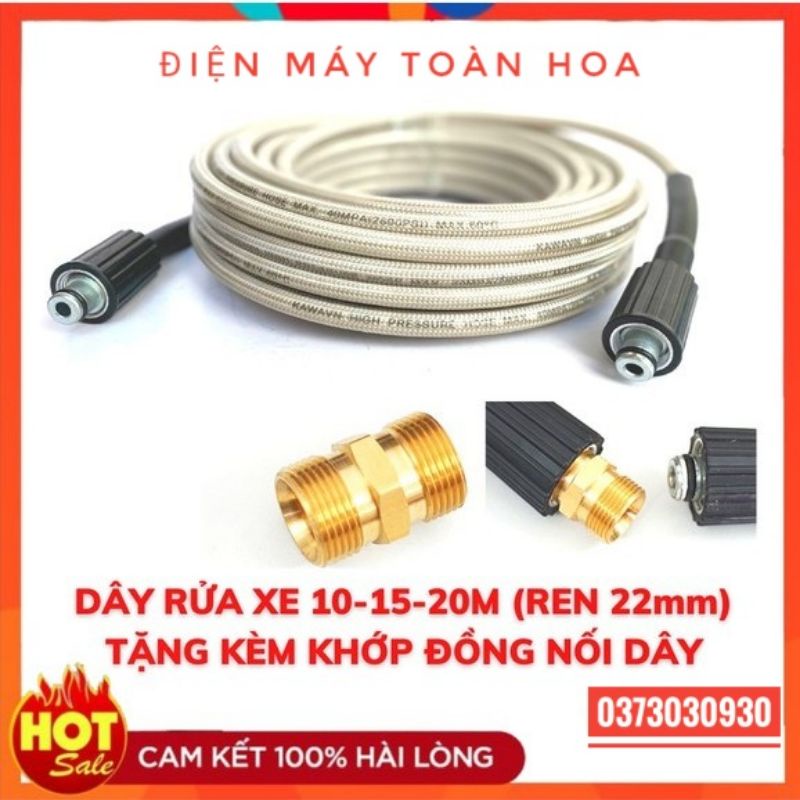 Dây Xịt Rửa Xe Áp Lực Cao 3 Lớp Lõi 10M-15M-20M Tặng Khớp Nối Dây Đồng