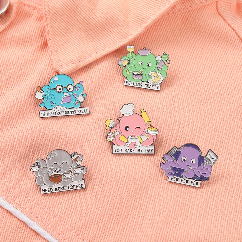 Trâm Cài Áo Hình Bạch Tuộc Tráng Men 5 Kiểu Dáng Sáng Tạo Làm Quà Tặng Cho Bạn Bè