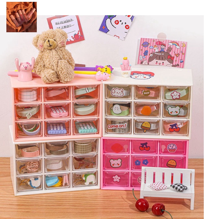 (order nhanh) Hộp Nhựa Đựng Đồ 9 Ngăn Kéo/ Kệ (Tủ) Mini 9 Ô Để Bàn Đựng Đồ, Trang Sức, Mỹ Phẩm