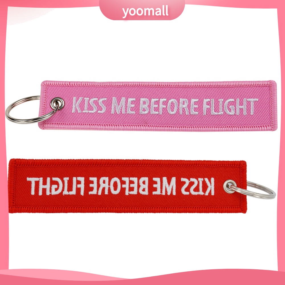 Móc Khóa Thêu Chữ Kiss Me Before Flight Dễ Thương