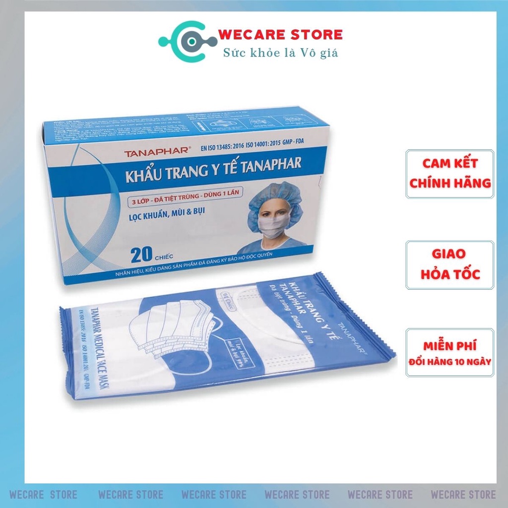 Khẩu trang y tế  3 lớp tiệt trùng - Khẩu trang Tanaphar Đạt chuẩn ISO