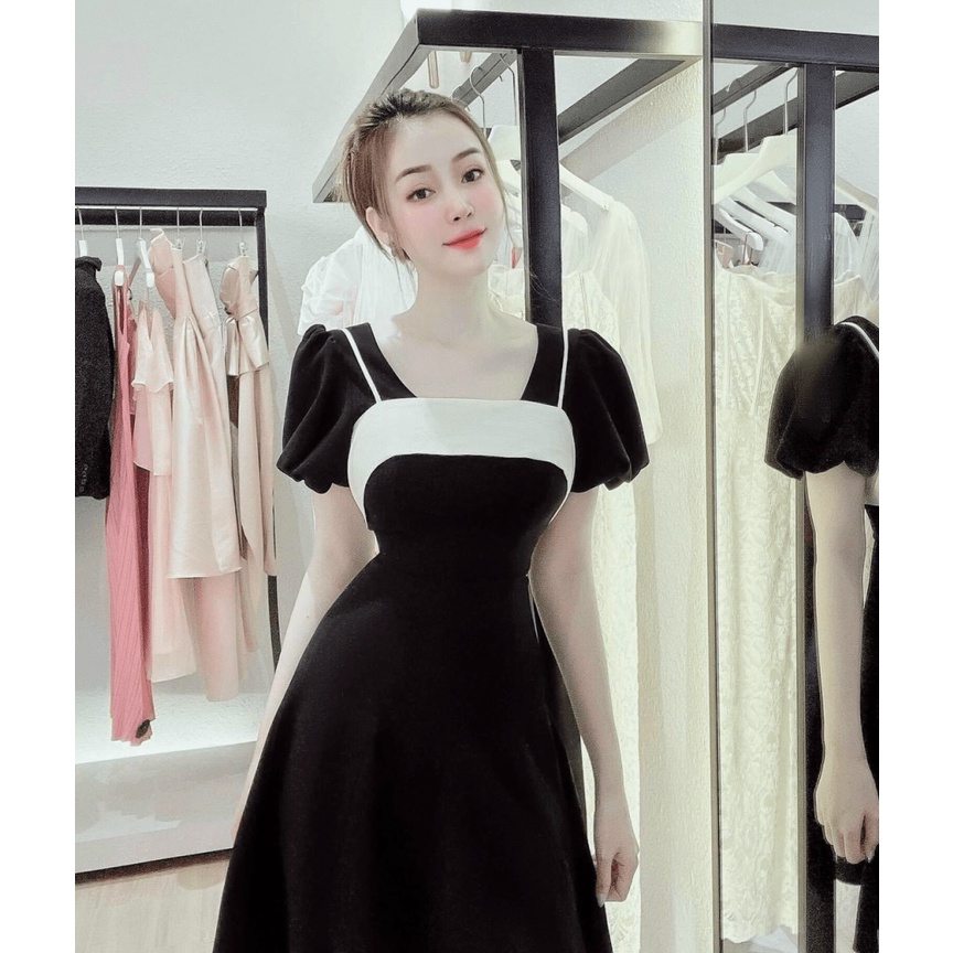 Đầm Nữ Chất Nhung Màu Đen Phối Ngực có Mút Mặc Đẹp Tôn Dáng NEW UNISEX