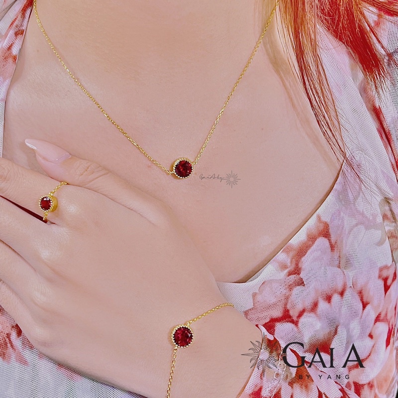 Lắc tay bạc xi vàng đá garnet - Gaia By Yang