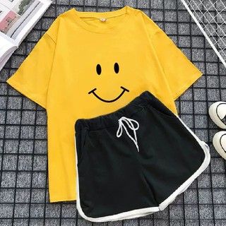 Sét bộ áo thun mặt cười kèm quần đùi viền chất cotton siêu xinh 80