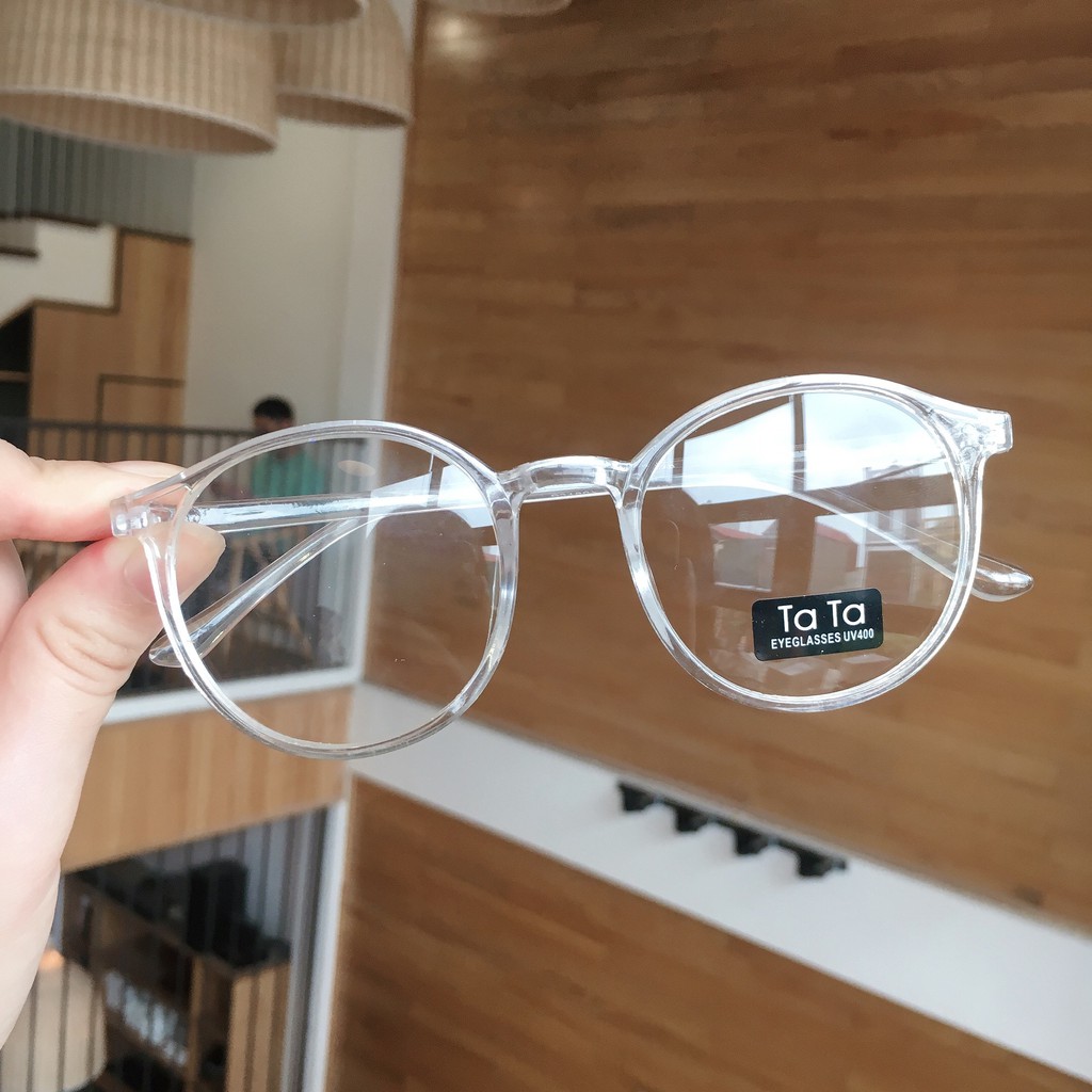 Kính mắt nữ nam gọng kính cận tròn phong cách Ulzzang mắt kính râm mát không độ thời trang chống tia UV 055