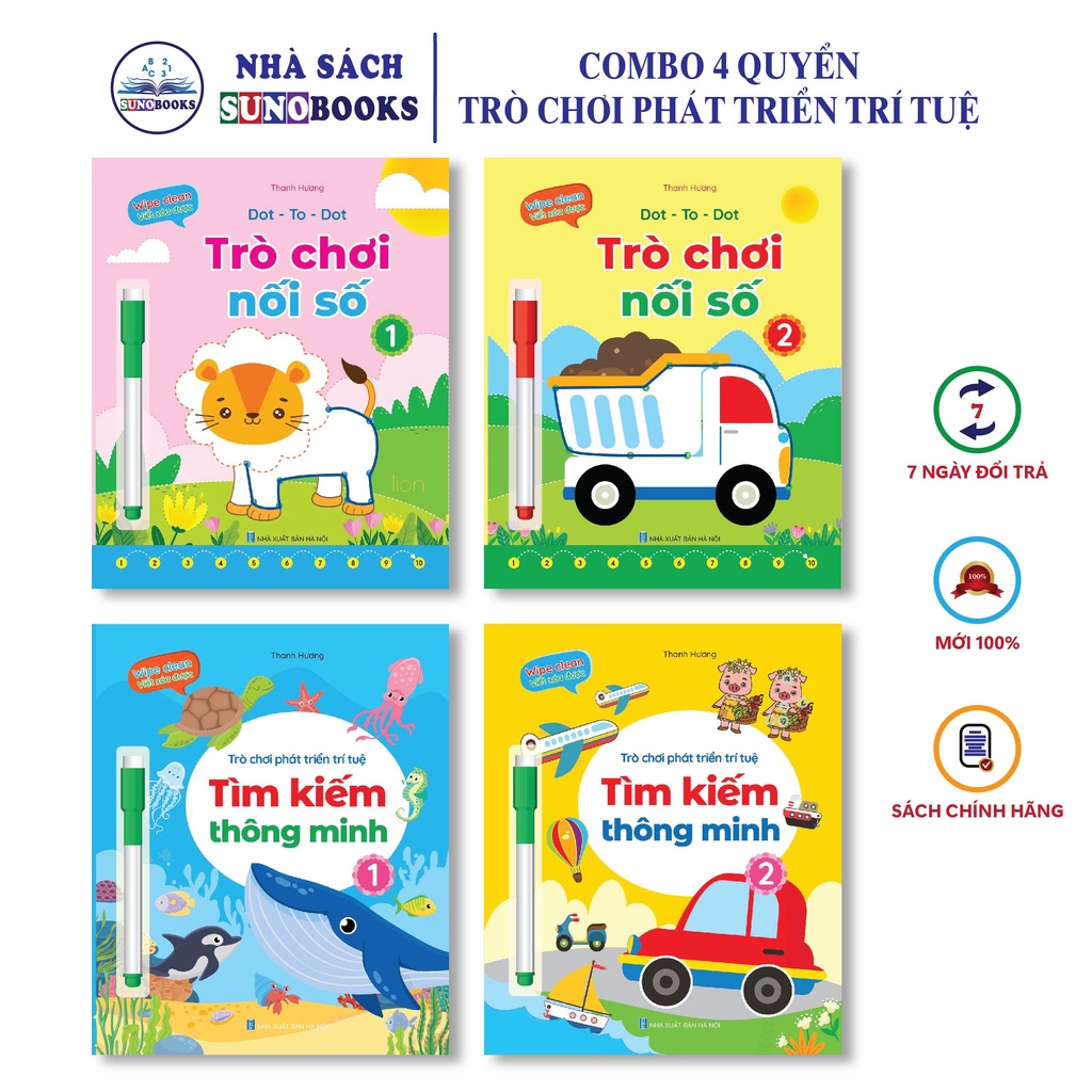 Sách - Trò Chơi Phát Triển Trí Tuệ - Viết xóa được dành cho trẻ từ 2-6 tuổi - (4 cuốn + tặng 2 bút) - Wipe Clean
