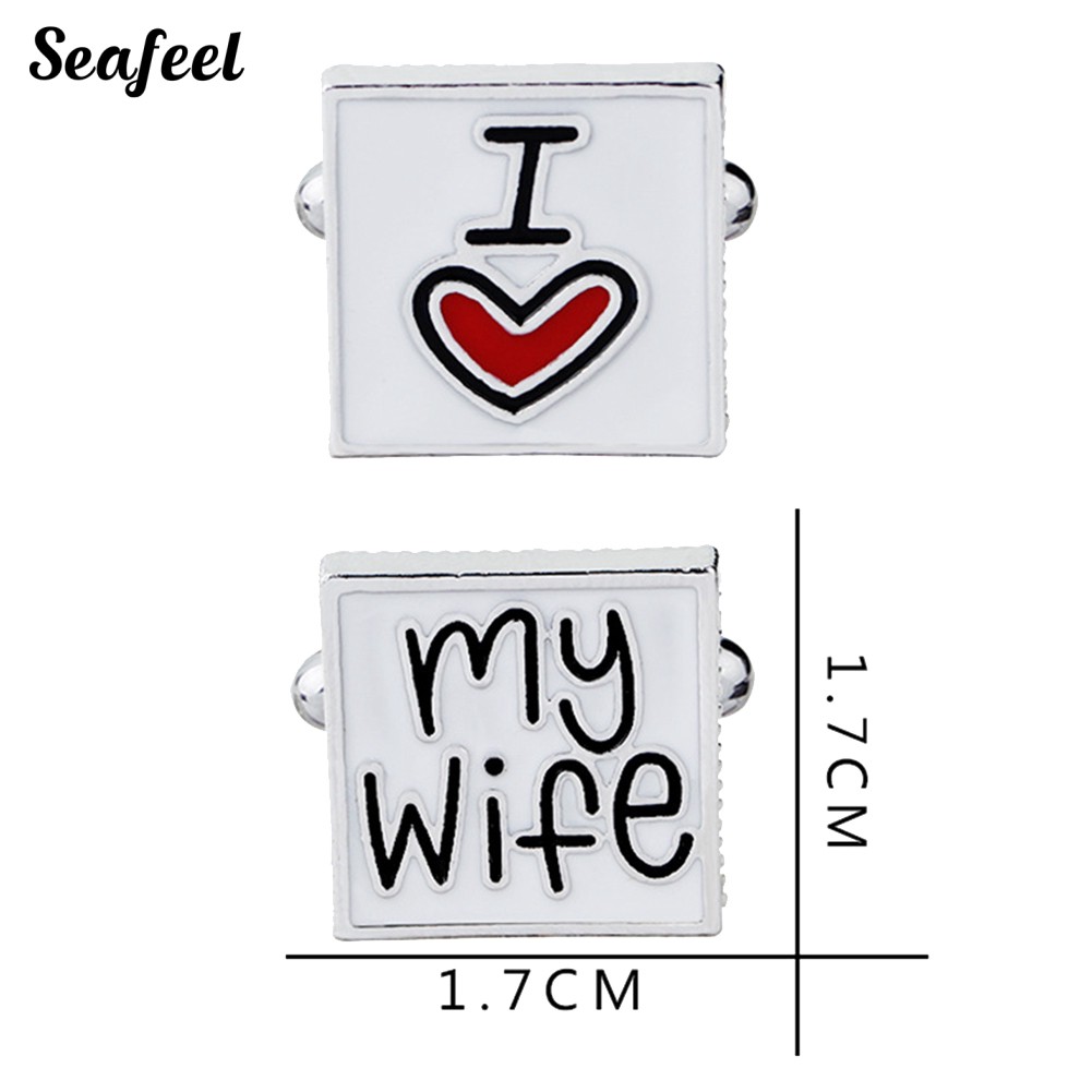 SF ✥1 Pair Fashion Men I Love My Wife Cufflinks Groom Party Shirt Accessory