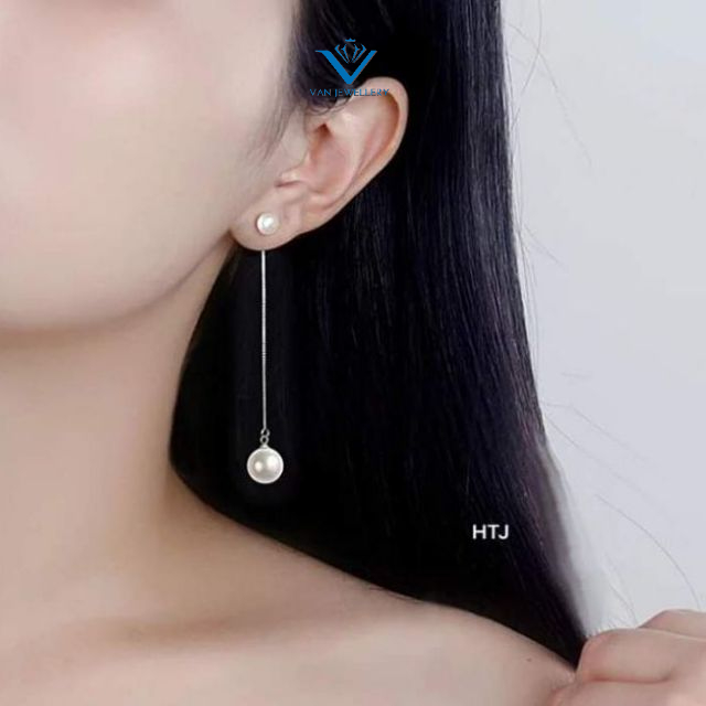 Bông tai bạc Bông bạc 925 tua ngọc nhân tạo Van Jewelry V10625