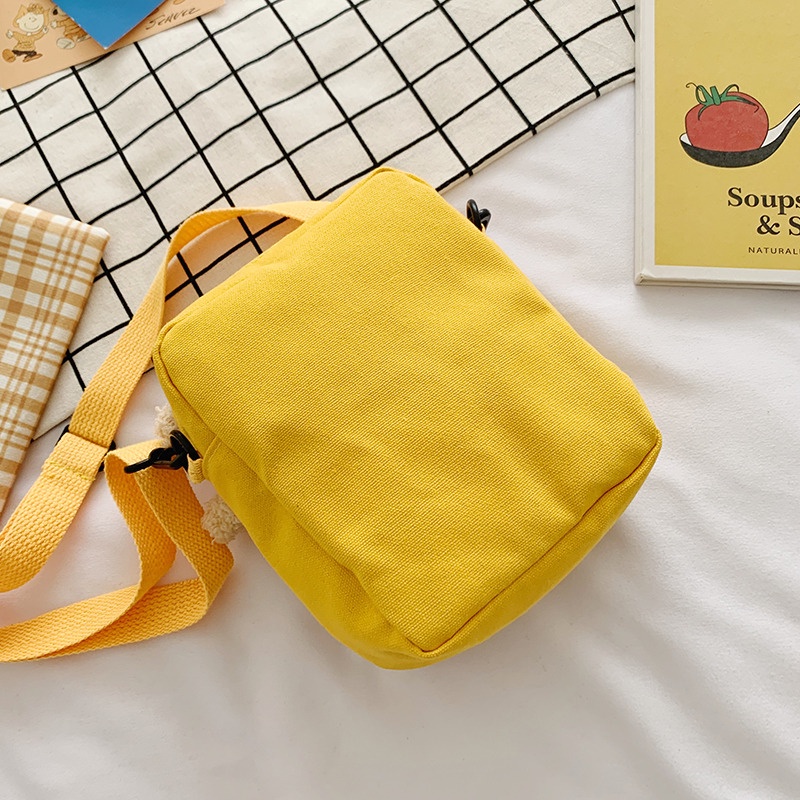 Túi Đeo Chéo Bằng Vải Canvas Thiết Kế Dễ Thương Phong Cách Nhật Hàn Dành Cho Nữ