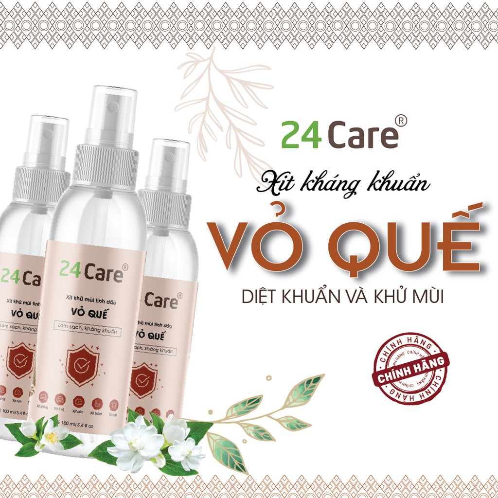 Combo 2 tinh dầu xịt phòng hương Sả Chanh + Quế 24Care nguồn gốc thiên nhiên 200ml