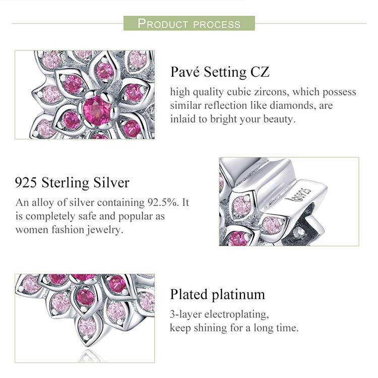 Hạt xỏ BAMOER BSC038 bạc 925 hình hoa sen đính đá xinh xắn dùng làm vòng đeo tay