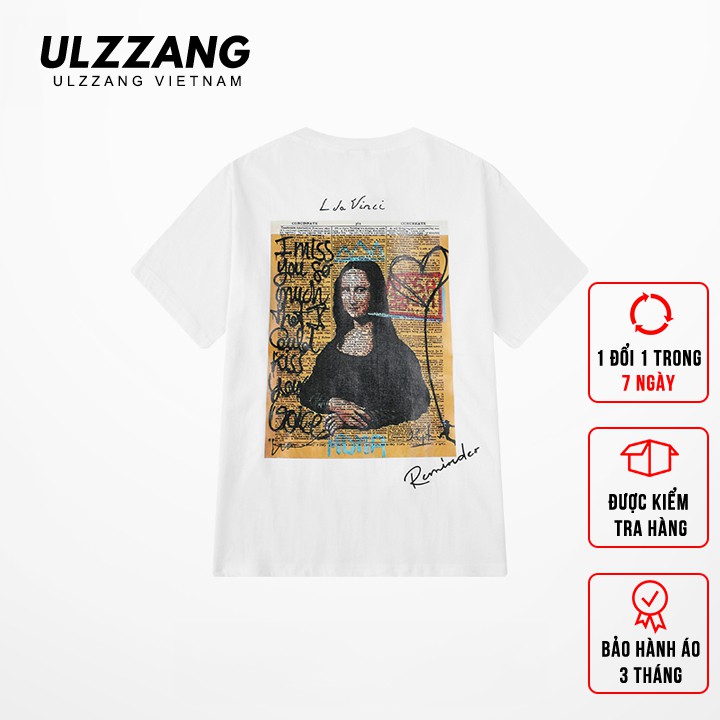 Áo thun tay lỡ ULZZANG cotton dáng unisex form rộng in hình mona reminder
