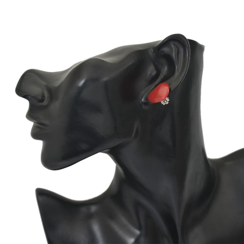 Khuyên kẹp vành tai hình trái tim bằng nhựa Resin không cần xỏ lỗ màu đỏ trắng đơn giản lãng mạn cho nữ