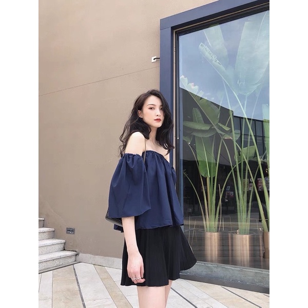 🎁🎁 ÁO TRỄ VAI XANH THAN TAY BỒNG SEXY MẶC 2 KIỂU