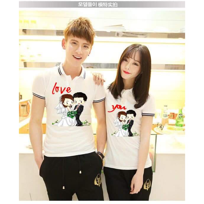Áo cổ trụ chibi cô dâu chủ rể chụp hình cưới