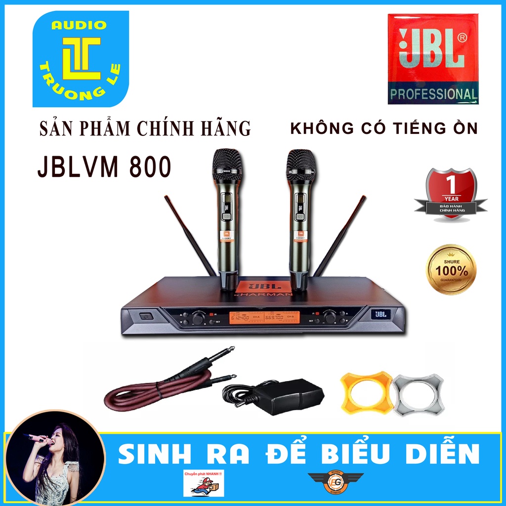 Micro Không Dây Hát Karaoke Cao Cấp JBL VM800 - Đầu Thu Phát Ổn Định - Tần Sóng UHF - Lọc Tiếng - Chống Hú Tuyệt Đối