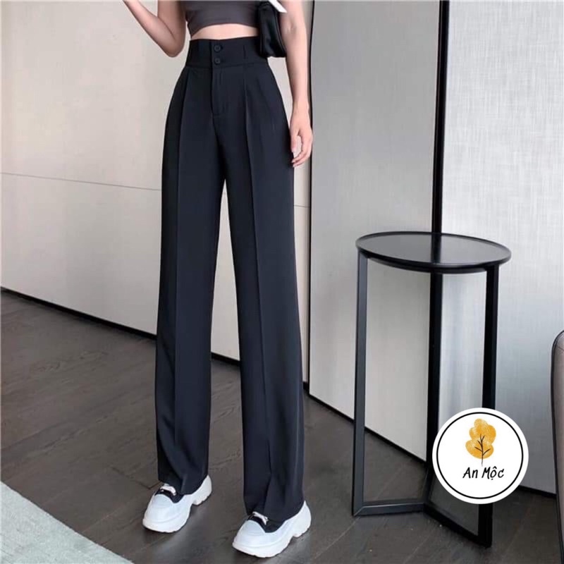[AN MỘC] Quần Culotes sống suông lưng cao phối 2 khuy eo from dài 1m cho nữ