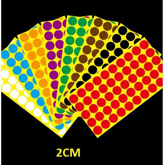 500 Tem màu dán tròn 2cm giấy nhiều màu, tem đánh dấu theo loại, tem dán hộp sản phẩm, tem nhãn