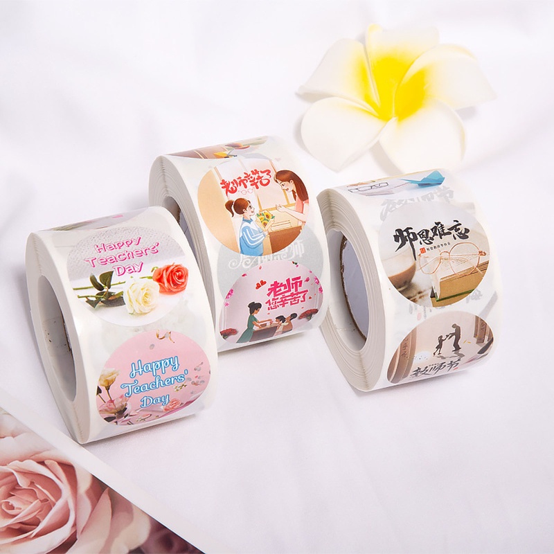 Bộ 500 Miếng Dán Tự Dính 1.5Inch In Chữ Thank You Dùng Trang Trí Thiệp Giáng Sinh