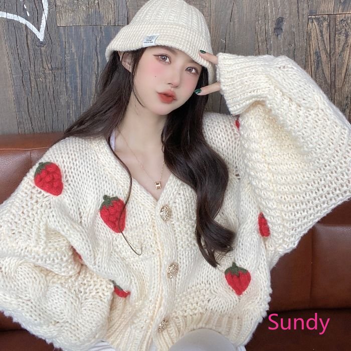 Áo Khoác Cardigan Dệt Kim Dáng Rộng Cổ Chữ V Dễ Thương Xinh Xắn Cho Nữ