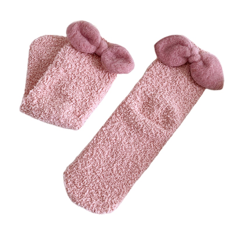 Youyo Vớ Nhung San Hô Dày Dặn Đính Nơ Màu Trơn Ngọt Ngào Phong Cách Hàn Quốc Cho Nữ