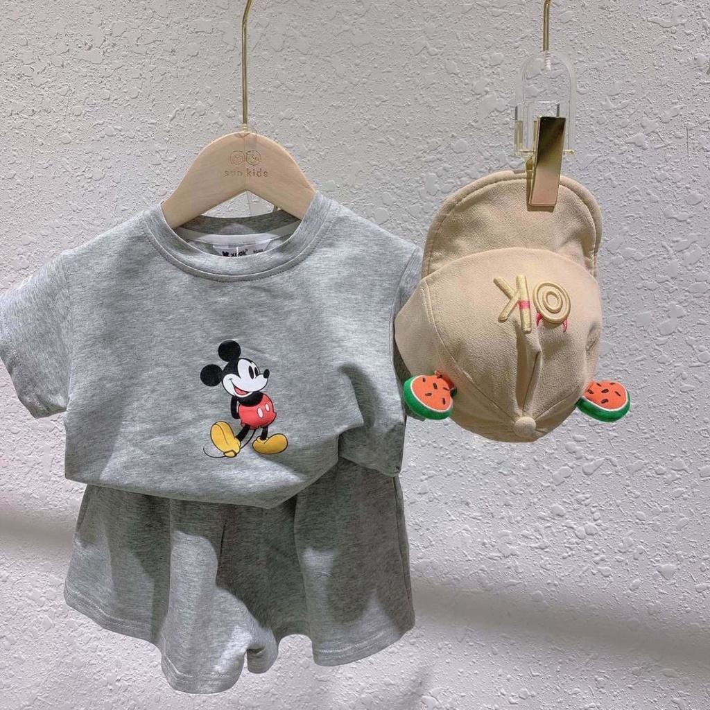 Set Áo Thun Cotton Ngắn Tay + Quần Short Dáng Rộng In Họa Tiết Hoạt Hình Thời Trang Mùa Hè Cho Bé Gái
