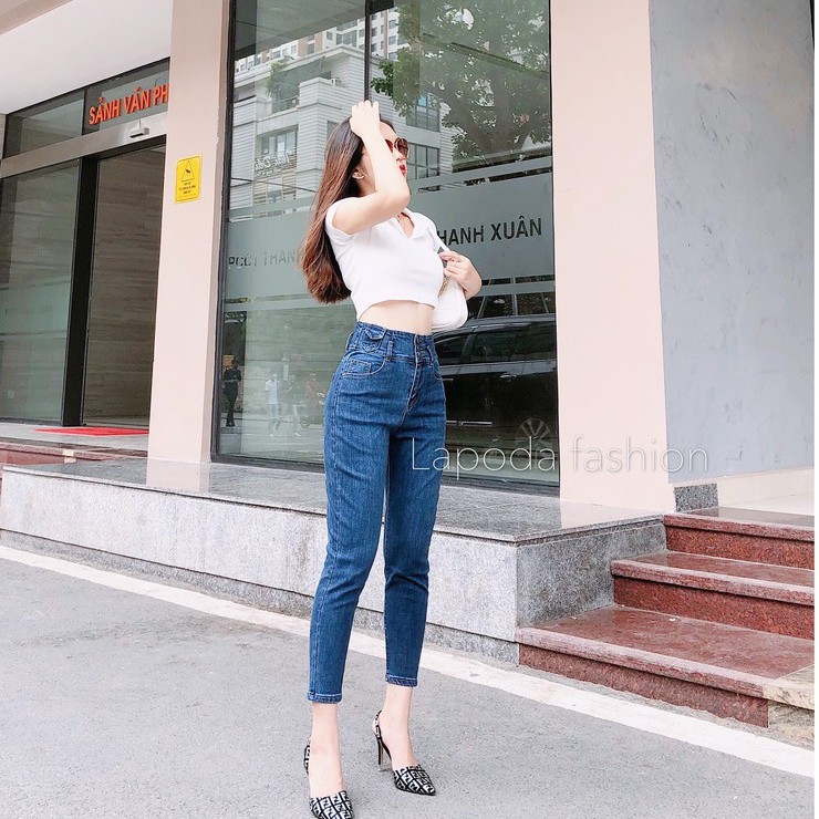 Quần Jean Nữ Baggy KAVO BLUE 3 Cúc Lưng Cao Co Giãn 4 Chiều